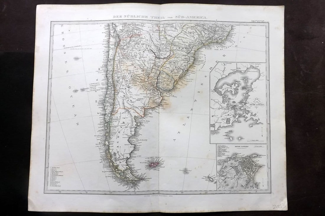 Stieler, Adolf 1870 Antique Map. Sud-Amerika. Sudlicher Theil. South America (1 of 1)