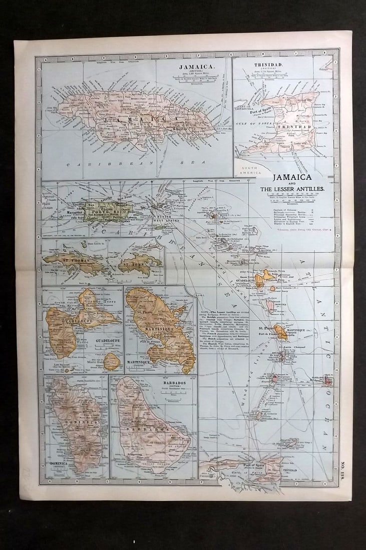 Black (Pub) 1903 Antique Map. Jamaica and the Lesser Antilles Caribbean (1 of 1)
