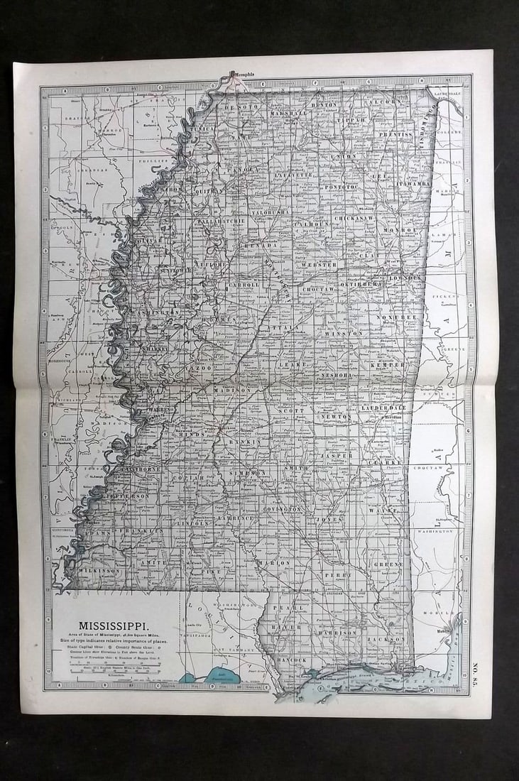 Black (Pub) 1903 Antique Map. Mississippi USA: Antique Lithograph Map Published 1903, by Adam & Charles Black, Edinburgh & London for "The New Volumes of The Encylopaedia Britannica" Centre fold as published. Paper Size: 16 x 11.5 inch (41 x 29cm)
