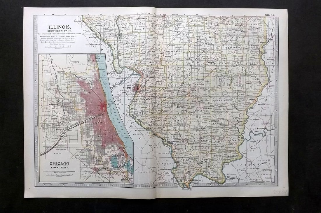 Black (Pub) 1903 Antique Map. Illinois, Southern Part. Chicago (1 of 1)