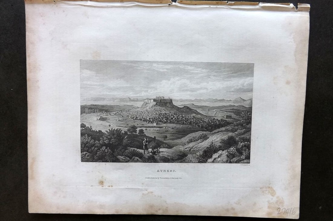 Barclay, James C1835 Antique Print. Athens, Greece: Antique Steel Engraving Published C1835 by Thomas Kelly, London for "A New and Universal English Dictionary" by the Rev. James Barclay. Maps by Alexander Findlay. Paper Size: 11 x 8 inch (28 x 21cm) V