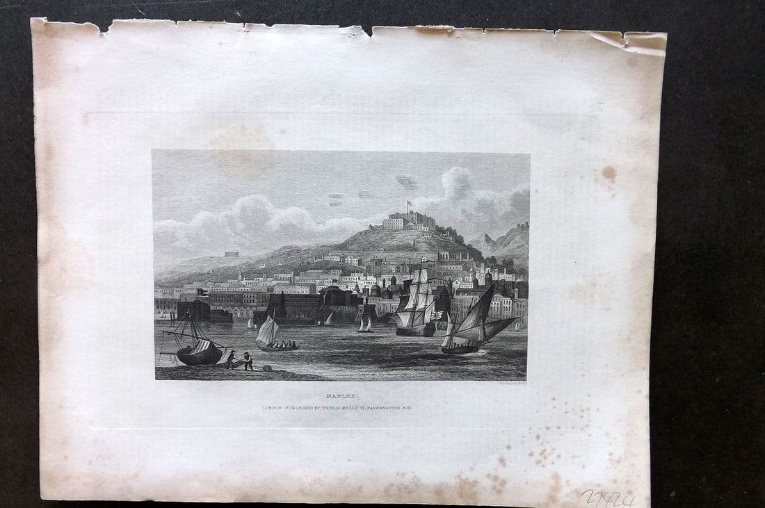 Barclay, James C1835 Antique Print. Naples, Italy: Antique Steel Engraving Published C1835 by Thomas Kelly, London for "A New and Universal English Dictionary" by the Rev. James Barclay. Maps by Alexander Findlay. Paper Size: 11 x 8 inch (28 x 21cm) V