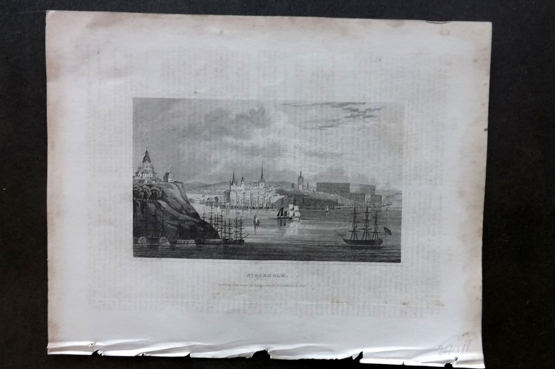 Barclay, James C1835 Antique Print. Stockholm, Sweden: Antique Steel Engraving Published C1835 by Thomas Kelly, London for "A New and Universal English Dictionary" by the Rev. James Barclay. Maps by Alexander Findlay. Paper Size: 11 x 8 inch (28 x 21cm). 