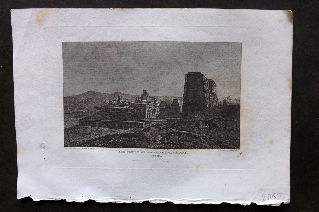 Polehampton, Edward 1823 Antique Print. Temple of Apollinopolis Magna. Edfu Egypt: Antique Copper Plate Published 1823, London for "The Gallery of Nature and Art: or, A Tour Through Creation and Science" by the Rev. Edward Polehampton & John M. Good. Paper Size: 10 x 6 inch (26 x 16
