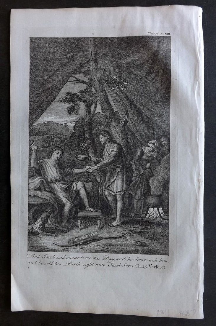 Goadby (Pub) 1770 Folio Religious Print. And Jacob said, swear to me this Day: Antique Folio Copper Plate Published 1770 by R. Goadby, London for "An Illustration of the Holy Scriptures..." Paper Size: 15 x 9.5 inch (38 x 24cm) Good Condition
