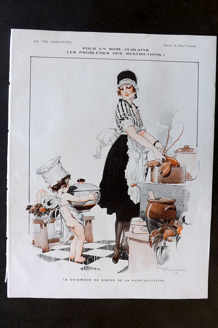 La Vie Parisienne 1917 Art Deco Print. Pour un Soir, Oublions by Vincent: Lithographs Published 1917, Paris for "La Vie Parisienne" Illustrated by Lissac, Barbier, Vallet, Valee, Prejelan, Herouard, Fournier, Kuhn-Regnier, Georges Léonnec and others. Verso text, but none s