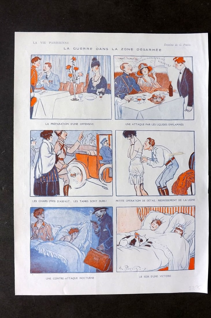 La Via Parisienne 1917 Art Deco Print. La Guerre dans la Zone Desarmee by Pavis (1 of 1)