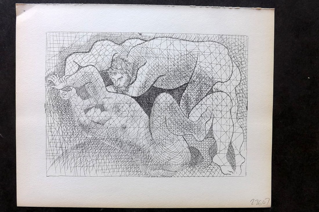 Picasso Vollard Suite 1956 Print. The Rape 09: Vintage Photogravure Published 1956, London for "Picasso's Vollard Suite" First English Edition of 100 Etchings created by Picasso between 1930-37. Printed on Good Quality Paper in Germany. Paper Size