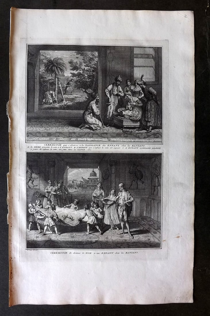 Picart, Bernard 1728 Folio Antique Print. Banians Ceremonies, India: Antique Folio Copper Plate Published 1723-43 [1728] Amsterdam for "Ceremonies et coutumes religieuses de peuples idolatres" by Bernard Picart. Paper Size: 18 x 11 inch (46 x 28cm). Good Condition.