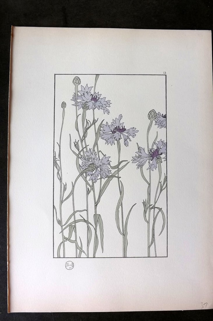 Foord, Jeannie 1901 Folio Art Nouveau Pochoir. Cornflower 13 (1 of 1)