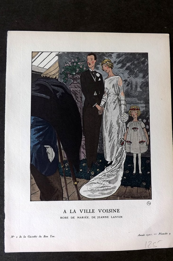Gazette du Bon Ton by Lanvin 1921 Art Deco Pochoir. A La Ville Voisine: Pochoir Published 1912-25, Paris for "La Gazette du Bon Ton..." Edited by Lucien Vogel. Illustrated by Georges Barbier, Pierre Brissaud, Andre Marty, Georges Lepape, Francisco Javier Gose and others. 