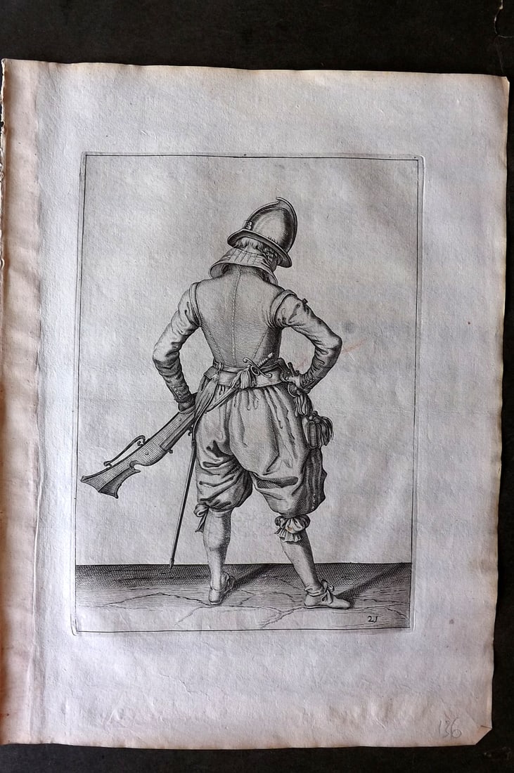 Gheyn, Jacob de 1608 Folio Military Print. Musketeer 21 (1 of 1)