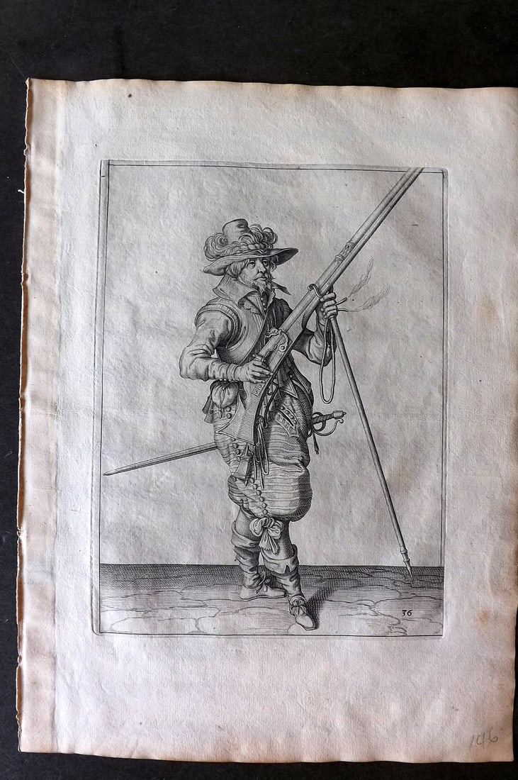 Gheyn, Jacob de 1608 Folio Military Print. Musketeer 36 (1 of 1)