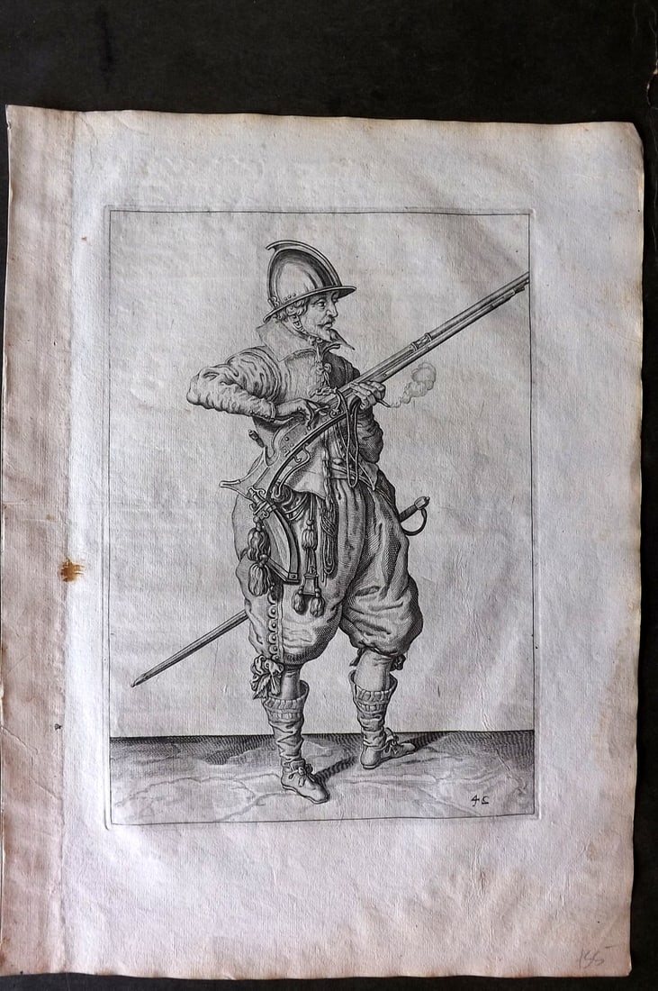Gheyn, Jacob de 1608 Folio Military Print. Musketeer 45 (1 of 1)