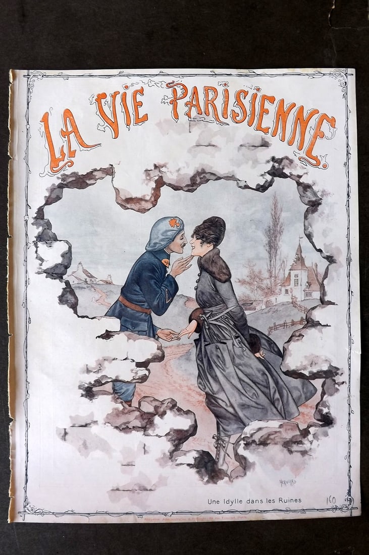 La Via Parisienne 1917 Art Deco Print. Une Idylle dans les Ruines by Herouard (1 of 1)