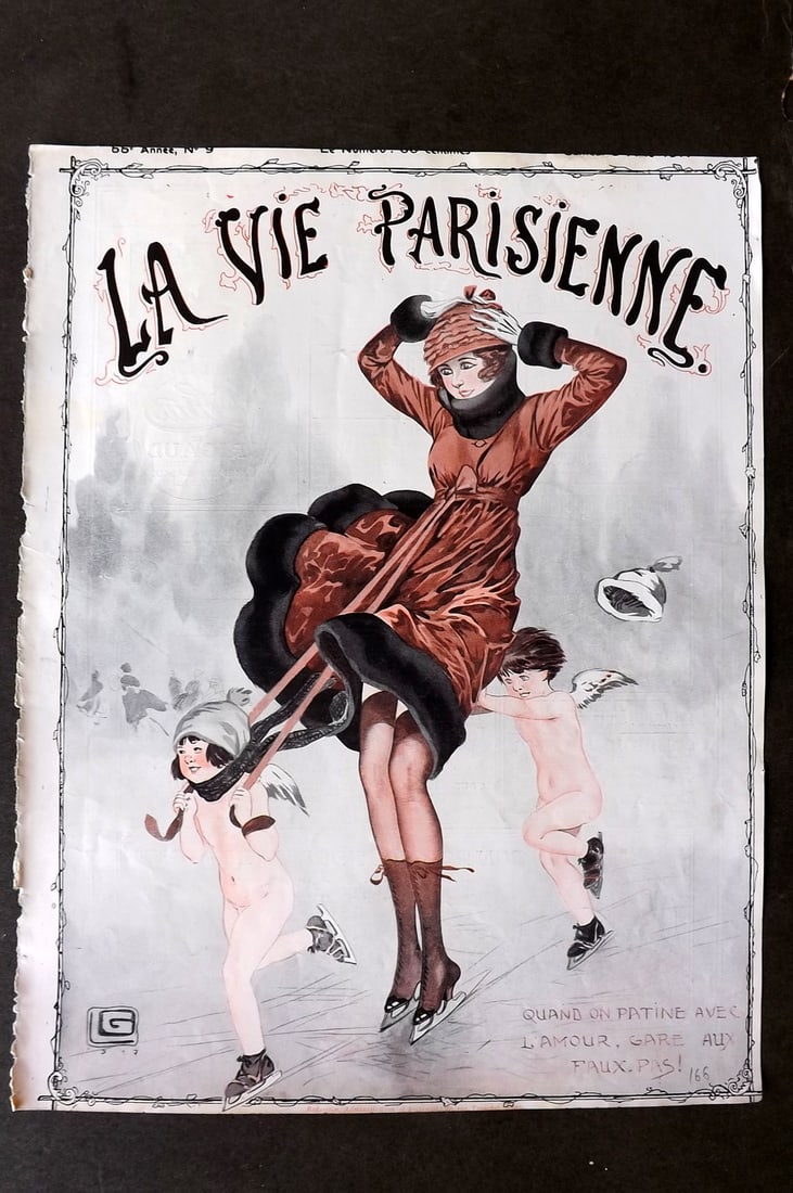 La Via Parisienne 1917 Art Deco Print. Quand on Patine by Leonnec (1 of 1)