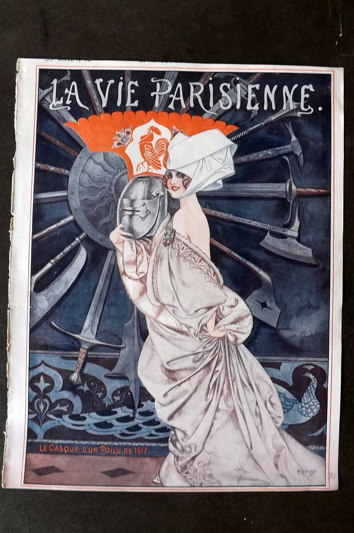La Via Parisienne 1917 Art Deco Print. Le Casque d'un Poilu de 1417 by Herouard (1 of 1)