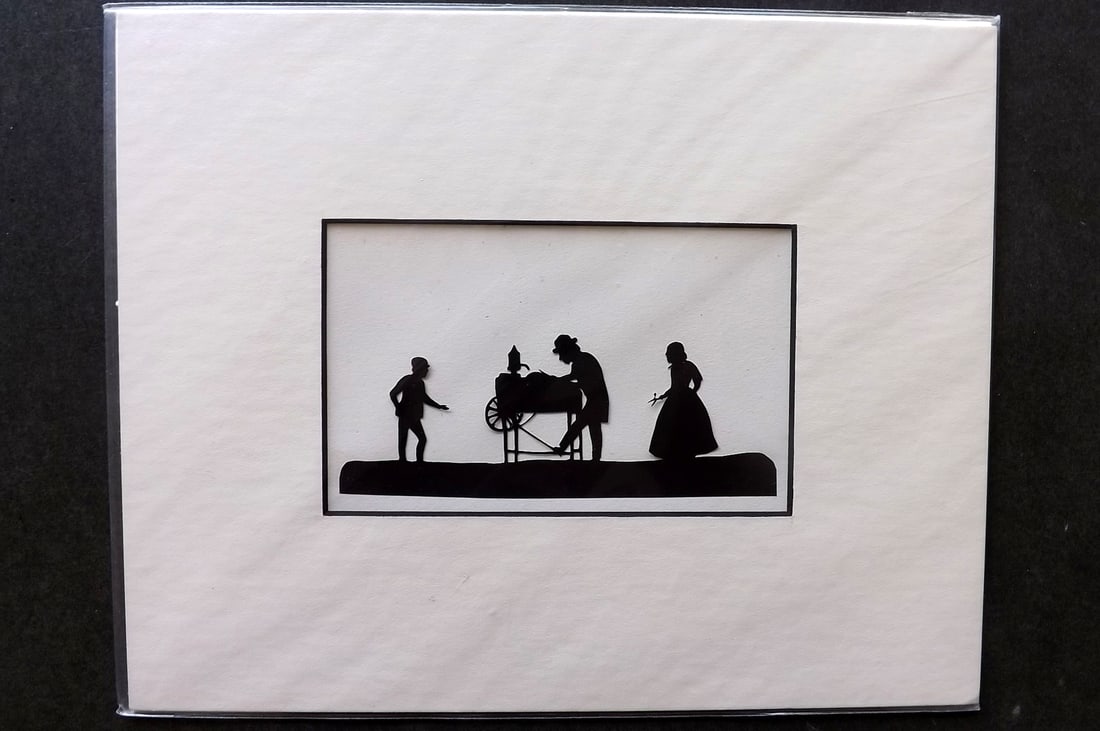 Victorian Scissor Craft C1880 Silhouette of a Man & Spinning Wheel (1 of 1)