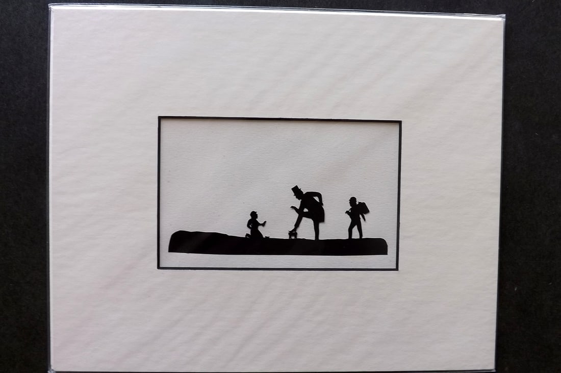 Victorian Scissor Craft C1880 Silhouette of a Man having his Shoes Shined (1 of 1)