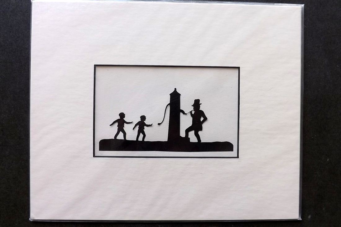 Victorian Scissor Craft C1880 Silhouette of a Man at a Well (1 of 1)