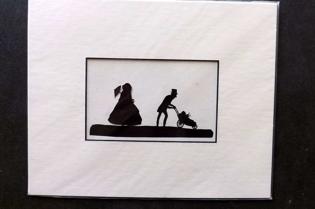 Victorian Scissor Craft C1880 Silhouette of a Man pushing a Child (1 of 1)