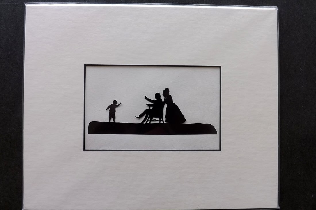 Victorian Scissor Craft C1880 Silhouette of a Man in a Chair: Hand Made Scissor Craft Silhouette made in England, C1880. Mounted/Matted. Overall Size including mount: 10 x 8 inch (26 x 20cm) Good Condition