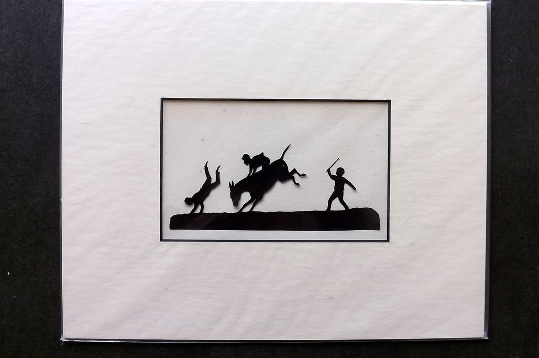 Victorian Scissor Craft C1880 Silhouette of a Man on a bucking Donkey (1 of 1)