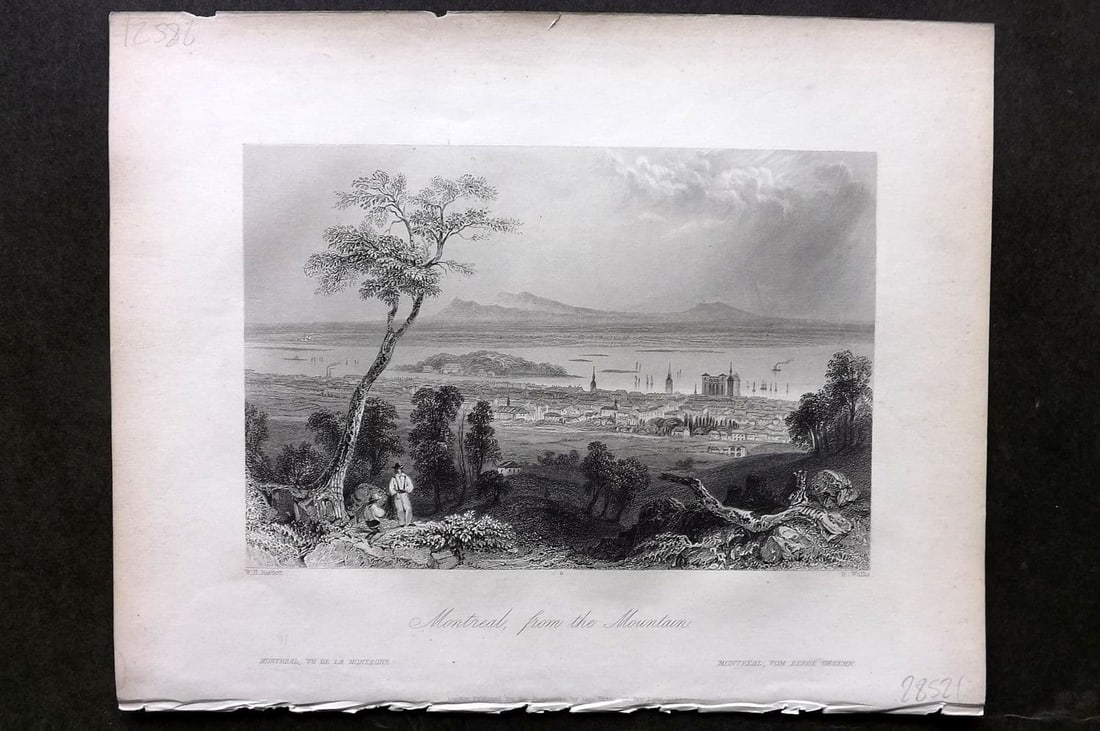 Bartlett Canada 1842 Antique Print. Montreal from the Mountain: Antique Steel Engraving Published 1842 by George Virtue, London for "Canadian Scenery Illustrated. " by Nathaniel P. Willis. Illustrated by William H. Bartlett. Paper Size: 10 x 8 inch (25 x 20cm). Sm