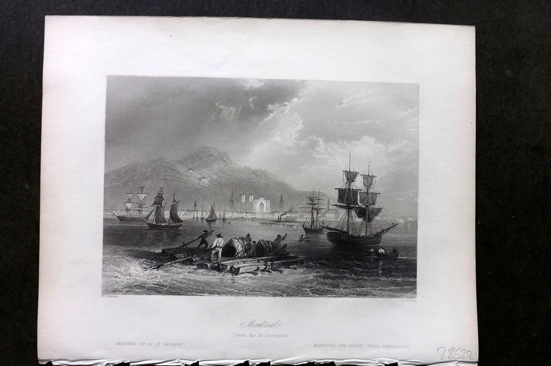 Bartlett Canada 1842 Antique Print. Montreal (From the St. Lawrence) Ships: Antique Steel Engraving Published 1842 by George Virtue, London for "Canadian Scenery Illustrated. " by Nathaniel P. Willis. Illustrated by William H. Bartlett. Paper Size: 10 x 8 inch (25 x 20cm). Go