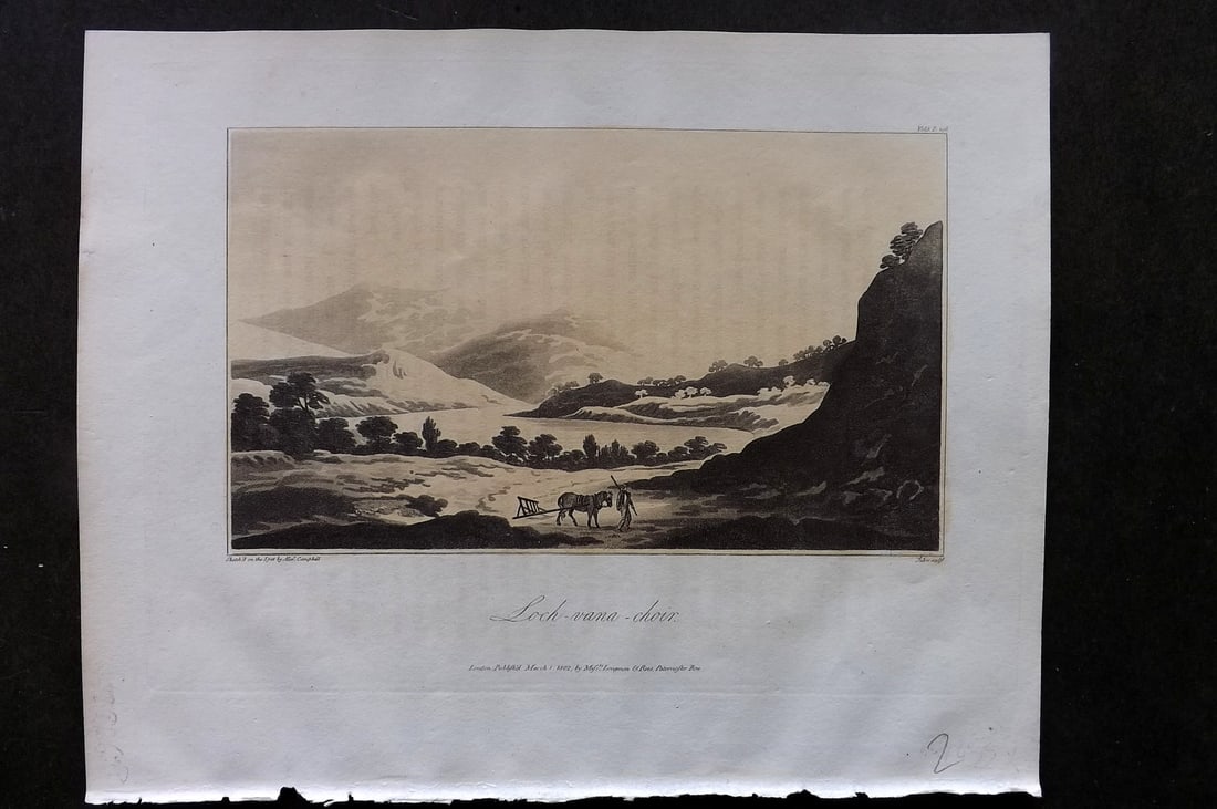 Campbell 1811 Antique Print. Loch Vana-Choir, Scotland: Aquatint Published 1811, London for "A Journey from Edinburgh Through Parts of North Britain" by Alexander Campbell. Paper Size: 10 x 8 inch (26 x 20cm) Very minor text offsetting. Good Condition