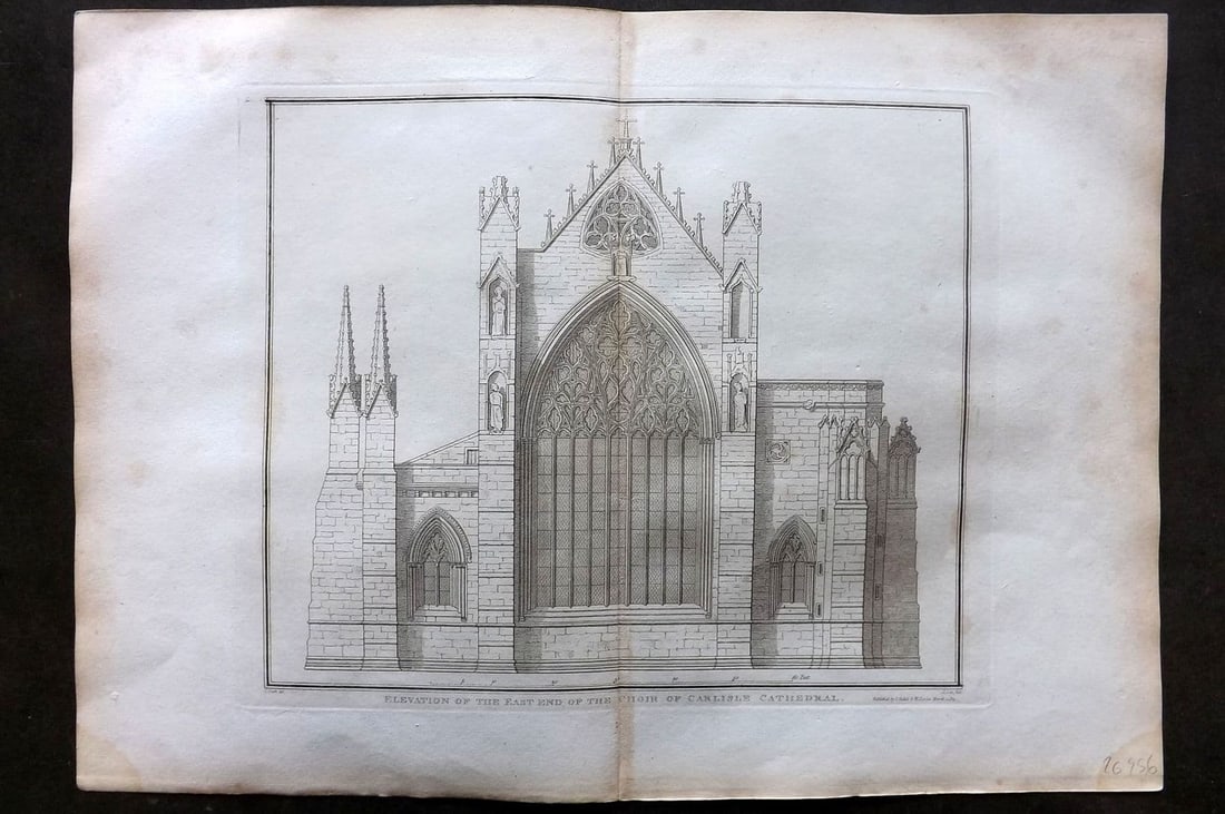 Lysons, Daniel 1816 Antique Folio Print. Choir of Carlisle Cathedral. Cumbria: Antique Copper Plate Published 1806-22, London for "Magna Britannia; Being A Concise Topographical Account of The Several Counties of Great Britain" by Daniel & Samuel Lysons. Centre fold as published