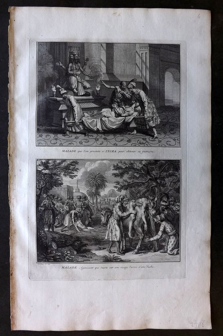 Picart, Bernard 1728 Folio Antique Print. Ceremonies, Ixora God, India: Antique Folio Copper Plate Published 1723-43 [1728] Amsterdam for "Ceremonies et coutumes religieuses de peuples idolatres" by Bernard Picart. Paper Size: 18 x 11 inch (46 x 28cm). Good Condition.