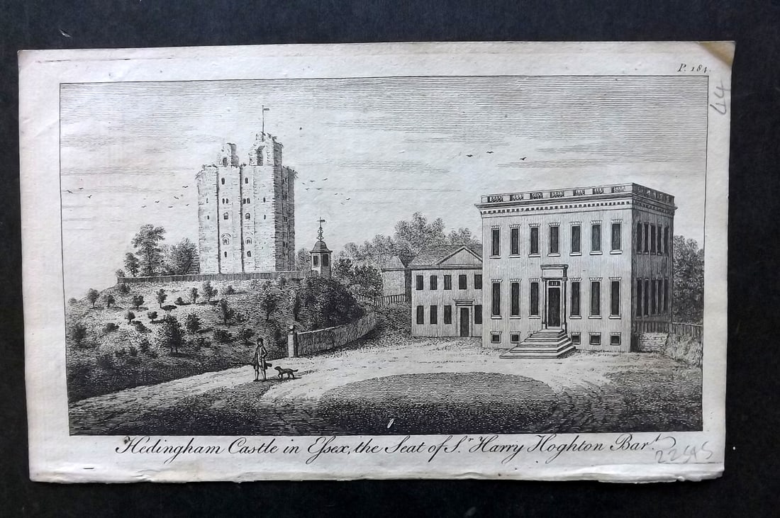 UK 1777 Antique Print. Hedingham Castle in Essex, Seat of Harry Hoghton: Antique Copper Published 1776-77, London for "A New Display of the Beauties of England" Paper Size: 8 x 5 inch (21 x 13cm) Good Condition