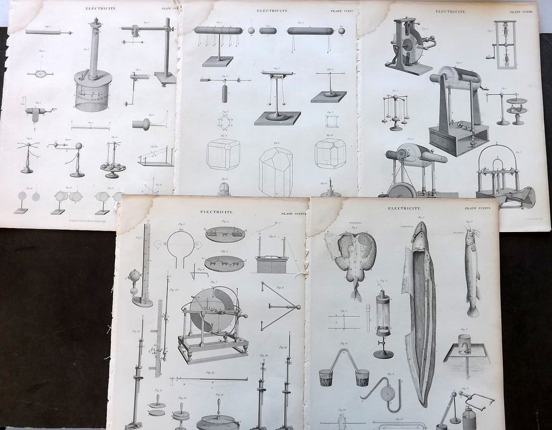 Encyclo. Brit 1850's Lot of 6 Science Prints. Electricity (1 of 1)