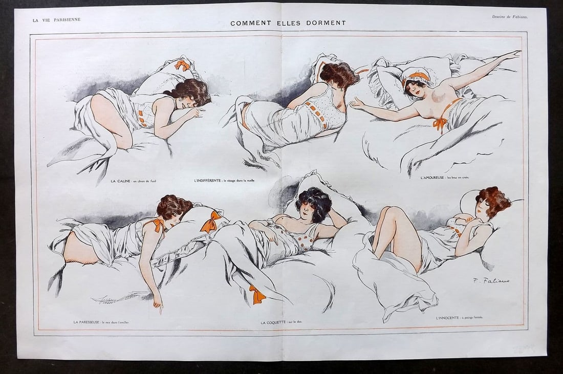 La Vie Parisienne 1917 Art Deco Double Print. Comment Elles Dorment by Fabiano (1 of 1)