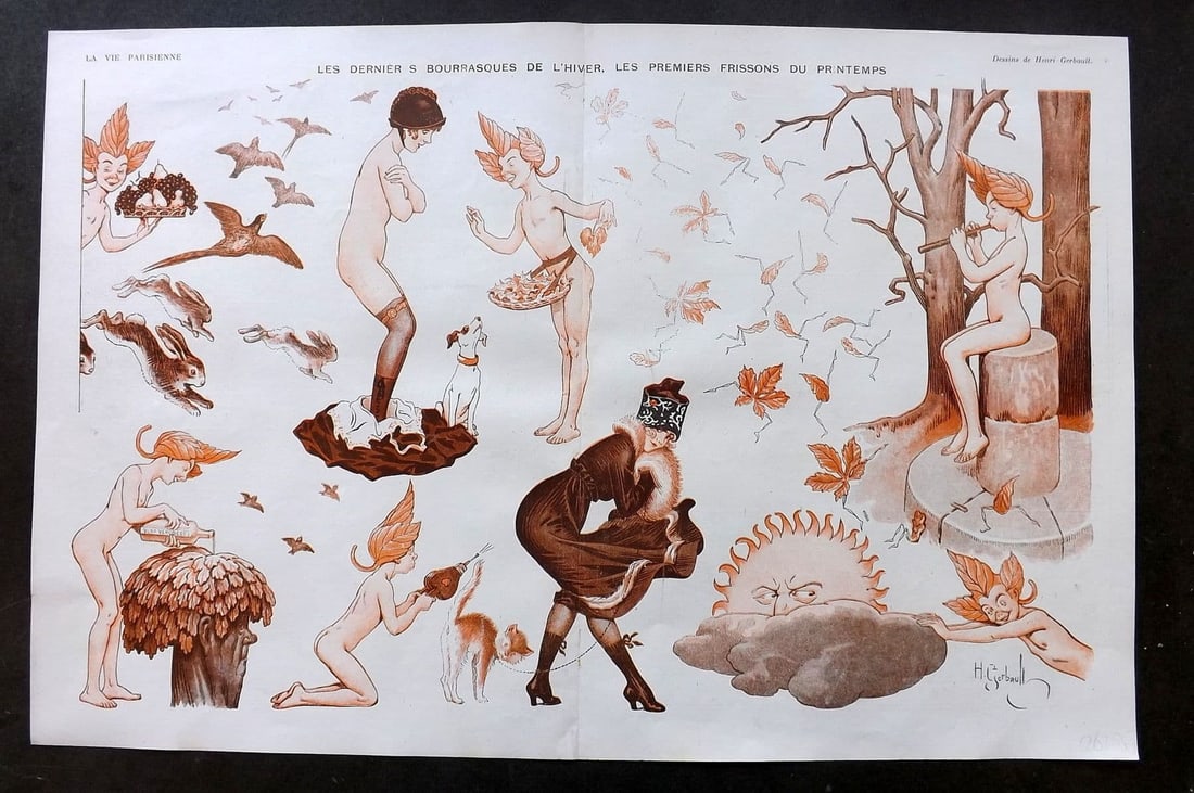 La Vie Parisienne 1917 Deco Double Print. Les Dernier S Bourrasques de L'Hiver (1 of 1)