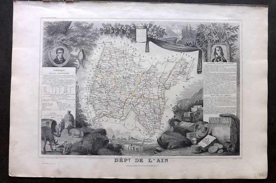 Levasseur, Victor 1852 Antique Map. Dept De L'Ain, France (1 of 1)