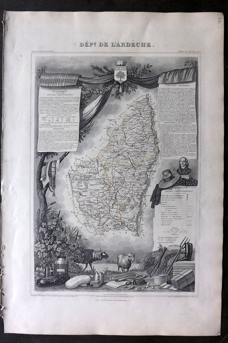 Levasseur, Victor 1852 Antique Map. Dept De L'Ardeche, France (1 of 1)