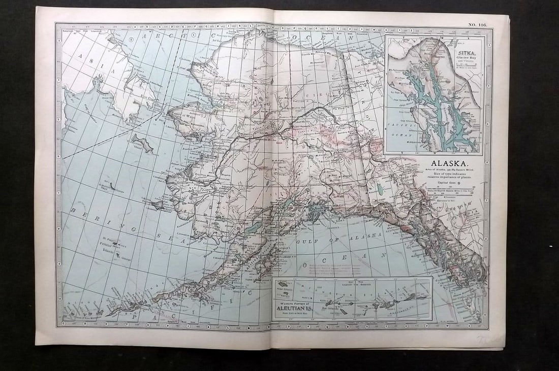 Black (Pub) 1903 Antique Map. Alaska, USA: Antique Lithograph Map Published 1903, by Adam & Charles Black, Edinburgh & London for "The New Volumes of The Encylopaedia Britannica" Centre fold as published. Paper Size: 16 x 11.5 inch (41 x 29cm)