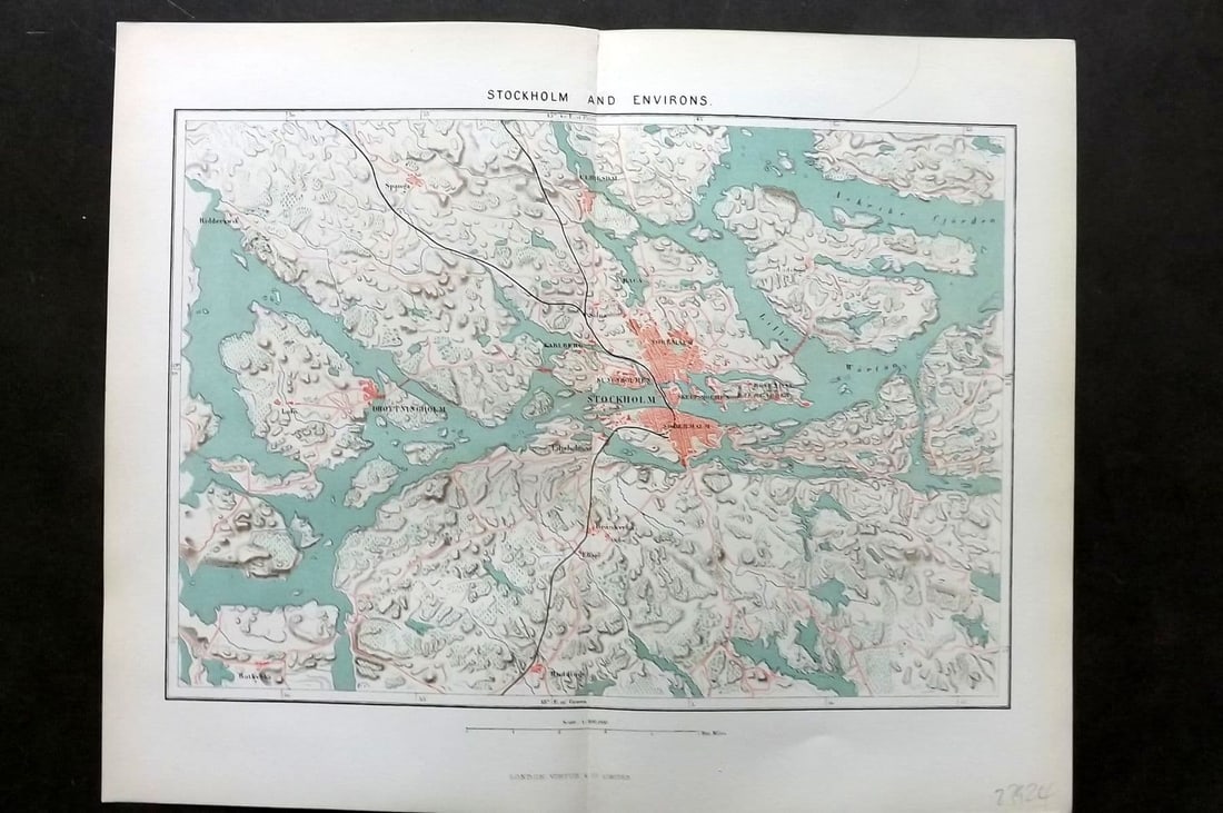 Reclus, Elisee C1880 Antique Map. Stockholm and Environs. Sweden: Antique Lithograph Map Published 1876-94, London for "The Universal Geography" by Elisee Reclus. Edited by A. H. Keane. Reverse side blank. Paper Size: 13.5 x 10.5 inch (34 x 27cm) Good Condition
