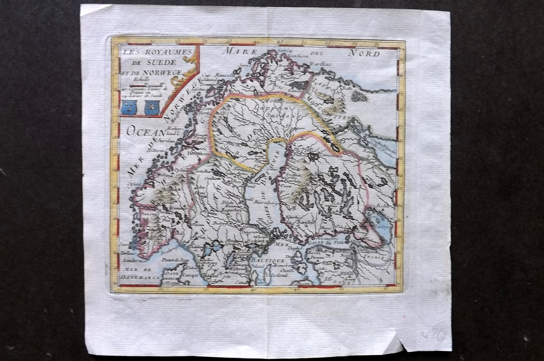 Peeters, Jacques 1755 Hand Col Map. Sweden & Norway. Scandinavia: "Les Royaumes de Suede et de Norwege" Hand Colored Copper Engraved Map Published 1755, Antwerp for "L'Atlas en Abrege, ou Nouvelle Description du Monde" by Jaques Peeters. Light centre fold as issued.