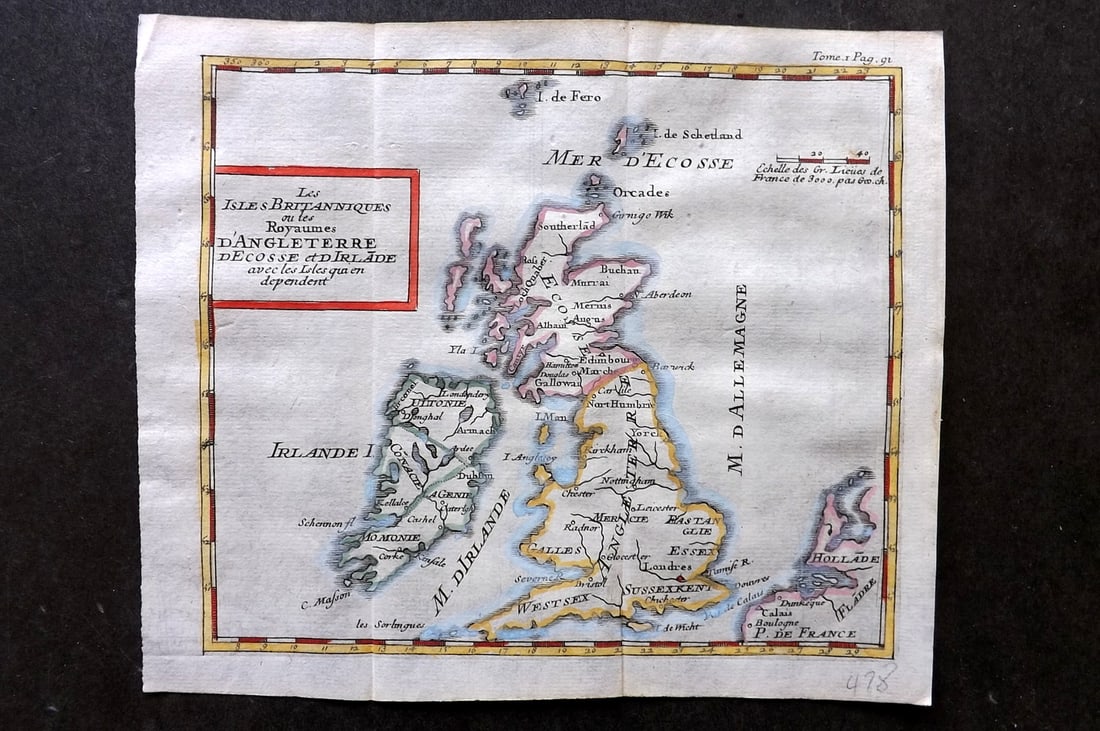 Du Fresnoy, Abbe 1716 Hand Colored Map of the British Isles. UK Ireland (1 of 1)