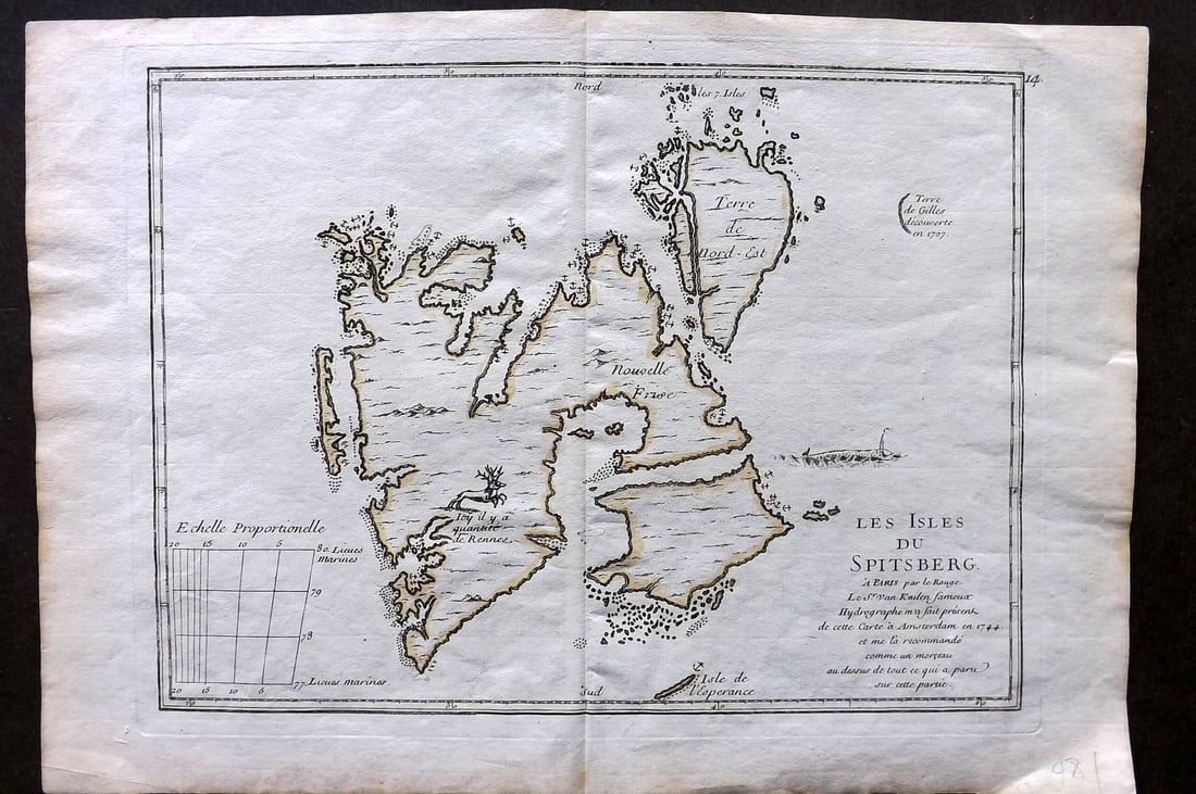 Le Rouge, George Louis 1756 Hand Col Map. Spitsbergen, Norway Arctic (1 of 1)