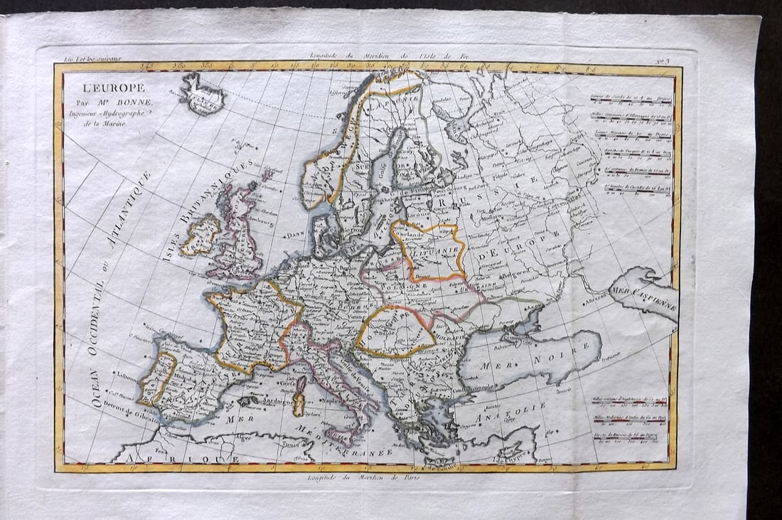 Bonne, Rigobert 1783 Hand Col Map. Europe Continent (1 of 2)