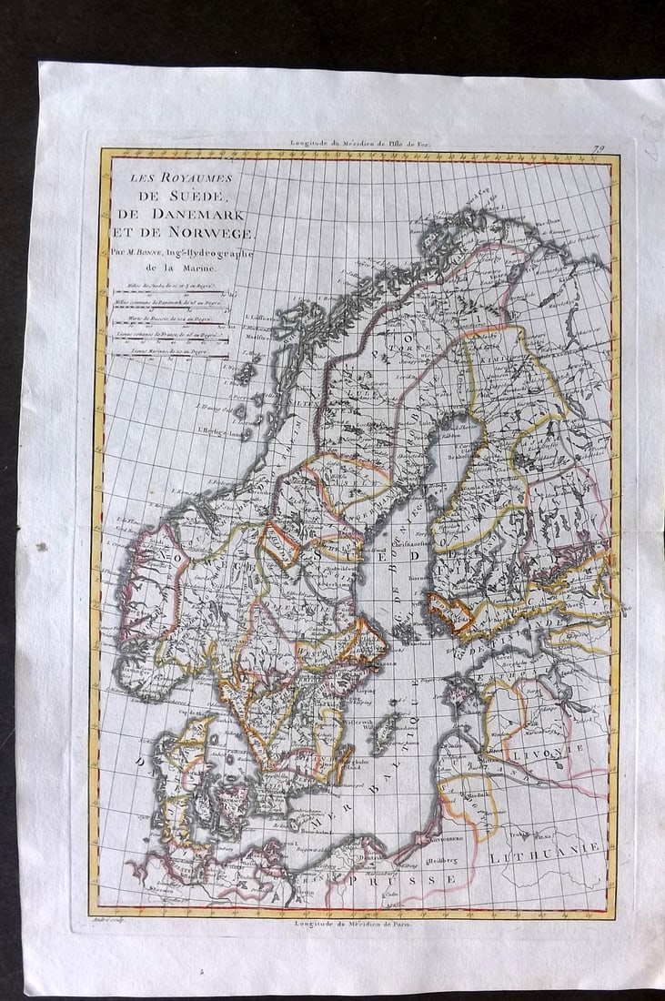 Bonne, Rigobert 1783 Hand Col Map. Sweden, Denmark, Norway. Scandinavia (1 of 2)
