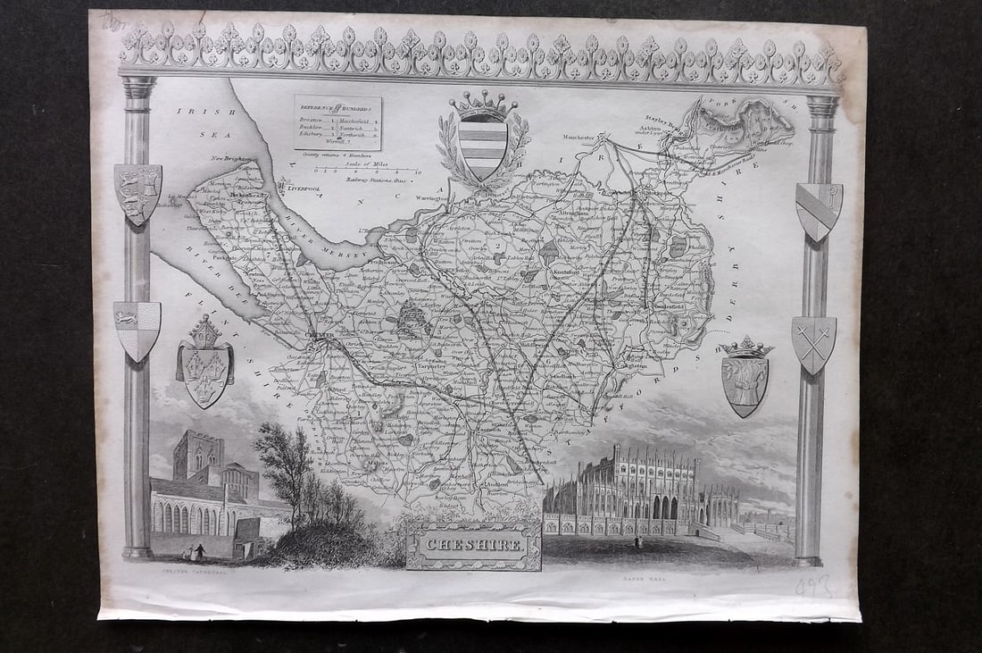 Moule, Thomas C1840 Antique British County Map. Cheshire: Steel Engraved Map Published C1840, London for "A Complete and Universal English Dictionary" by the Rev. James Barclay et al. Maps by Thomas Moule. Paper Size: 10.5 x 8 inch (28 x 21cm) Very minor mar