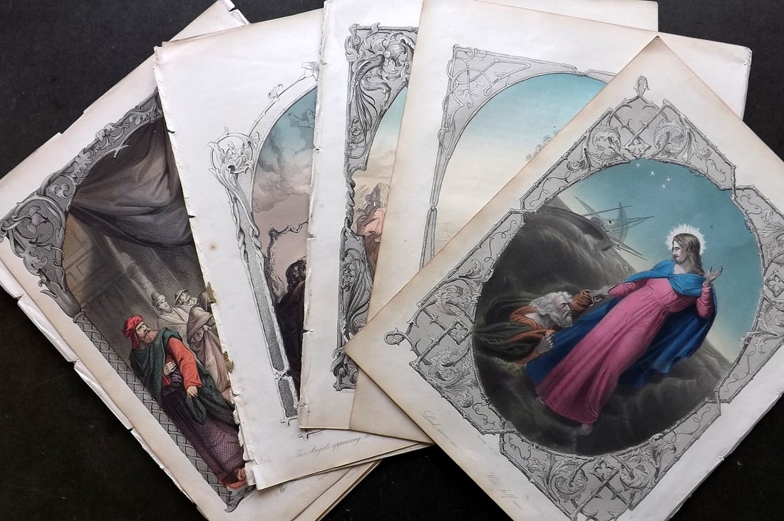 Payne & Fleetwood C1850 Lot of 14 Folio Hand Col Religious Prints (1 of 5)