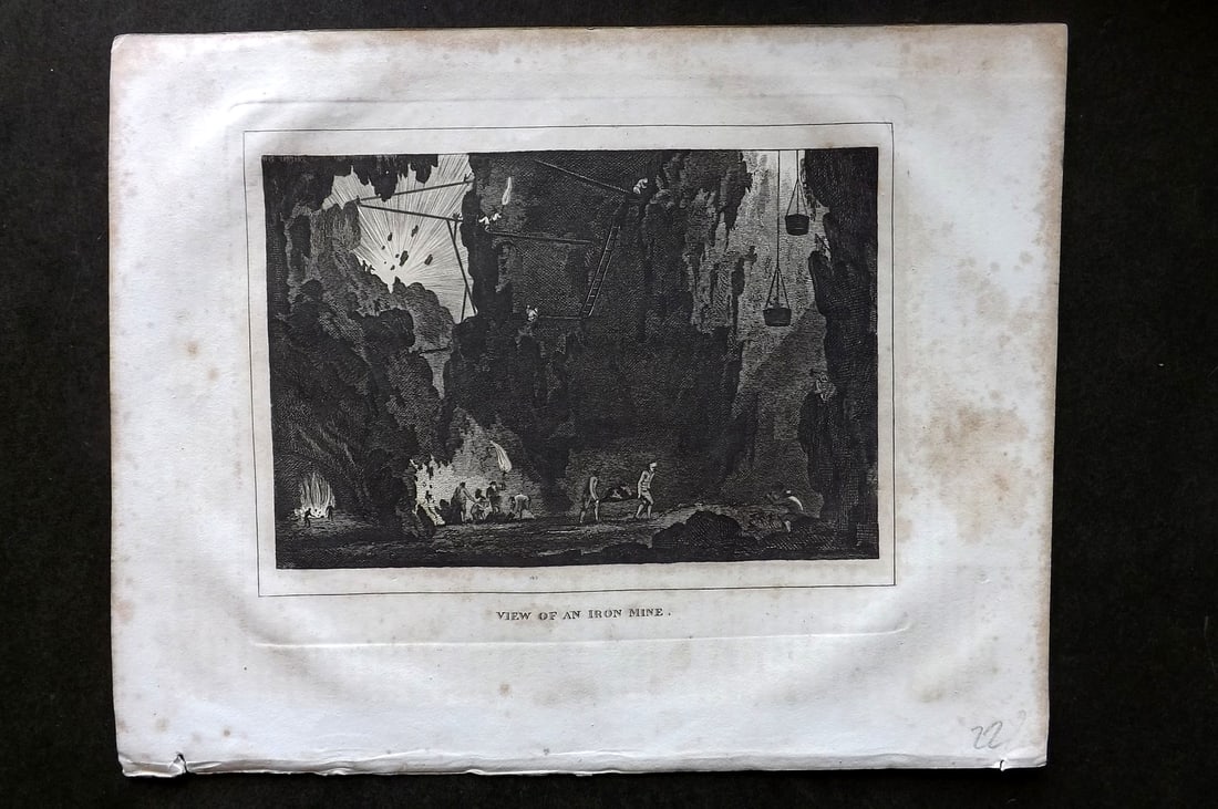 Kelly, Christopher 1829 Antique Print. View of an Iron Mine: Copper Plate Published 1829, London for "A New and Complete System of Universal Geography" by Christopher Kelly. Paper Size: 10 x 8 inch (26 x 20cm) Some toning present