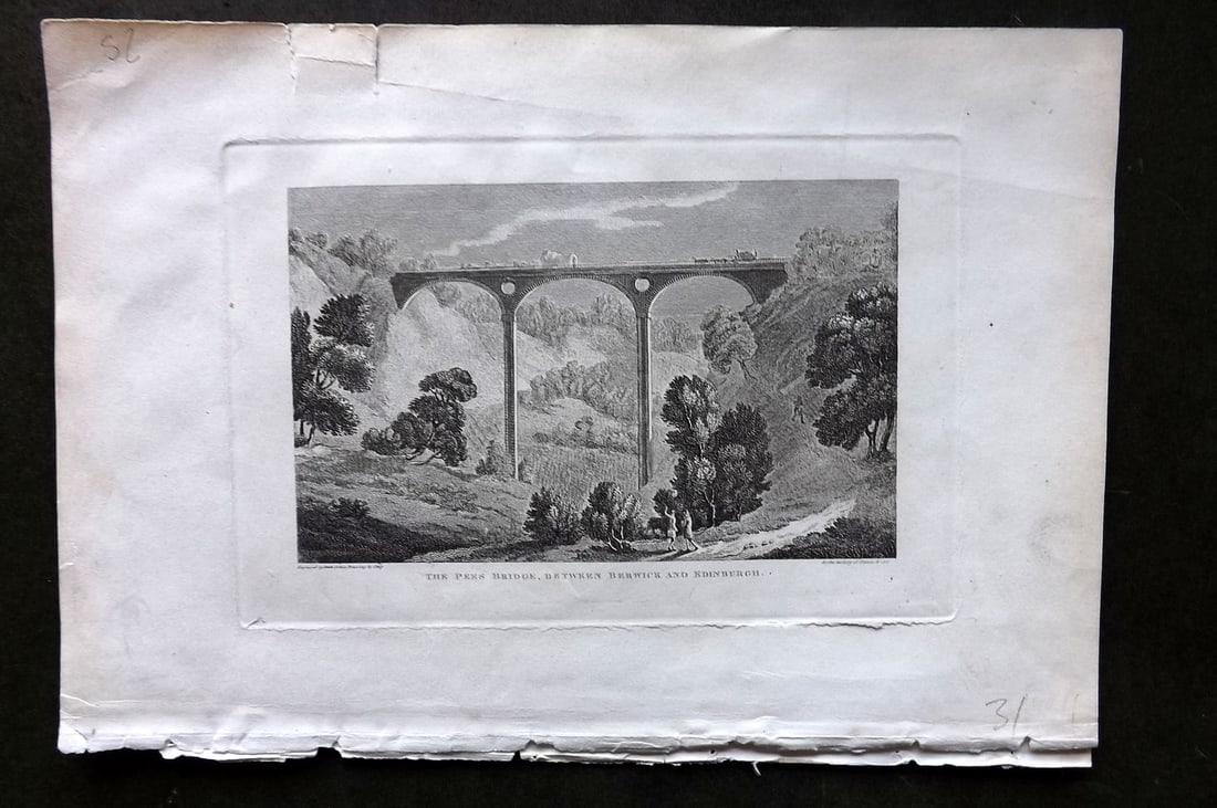 Polehampton 1823 Antique Print. Press Bridge between Berwick and Edinburgh (1 of 1)