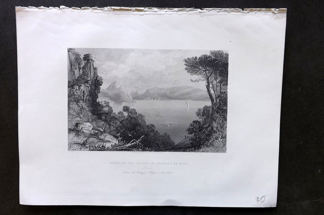 Sherer, John 1881 Folio Print. Ruins of the palace of Ulysses, Aito, Ithaca Greece: Folio Steel Engraving Published 1879-81, London for "The Classic Lands of Europe Embracing Italy, Sicily and Greece" by John Sherer. Paper Size: 12 x 9.5 inch (31x 24cm) Good Condition